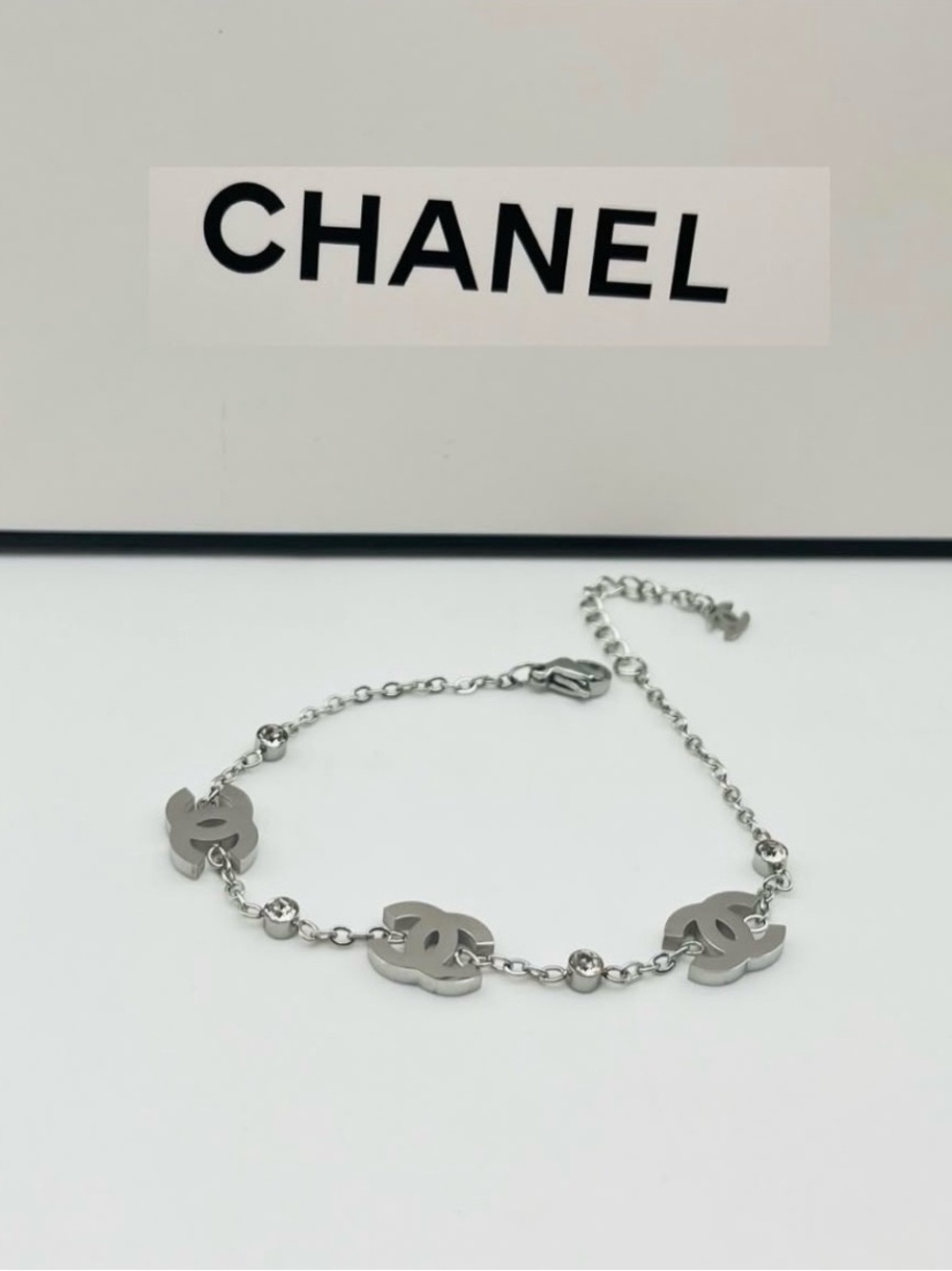 Designer Inspired Silver-Tone CCC Charm Bracelet